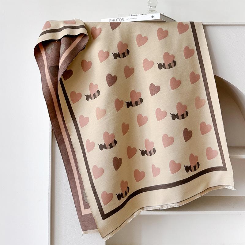 Versatile Heart-Shaped Double-Sided Warm Imitation Cashmere Scarf Women'S Air Conditioner Shawl With Imitation Wool Scarf