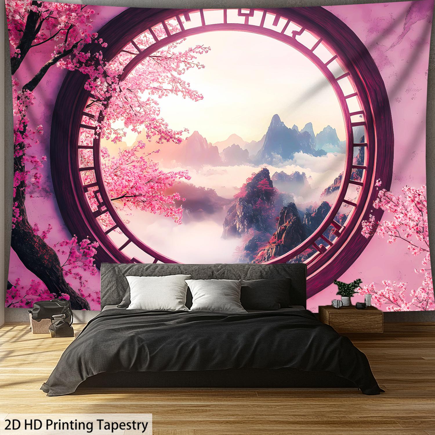 

Cherry Blossom Mountain Scenery Digital printing polyester wall tapestry suitable for use in living rooms offices bars and party 74x94cm(29x37in)