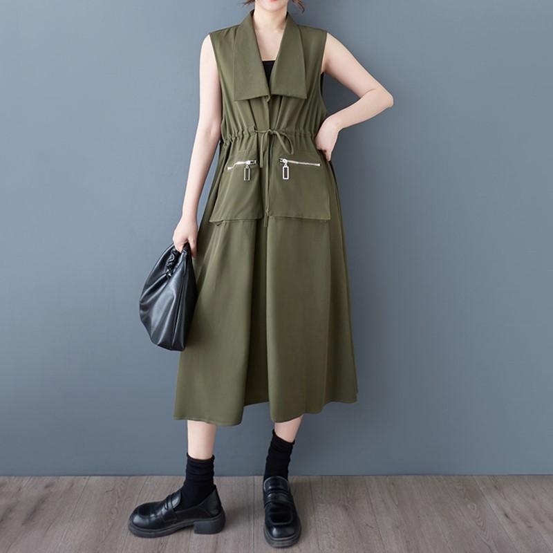 Bez rukávů Plus size Bavlněné vintage nové šaty pro ženy, ležérní volné dlouhé jarní, letní, podzimní šaty