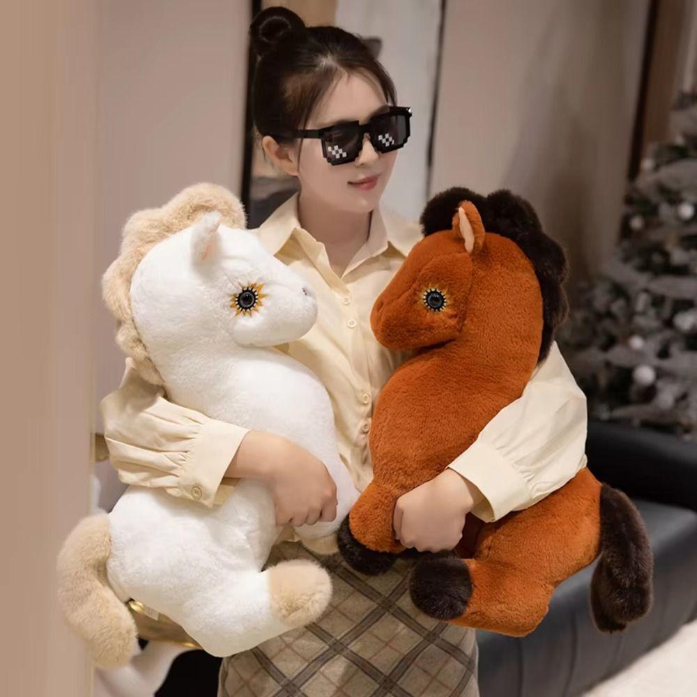 

Big Mane Sitting Foal Plush Doll Stuffed Cartoon Horse Stuffed Toy Horse Plush Toys Easter Gifts 23cm білий