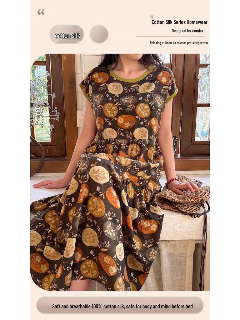 2026 Women's Lyocell Cotton Nightgown - Summer Short Sleeve, Outdoor & Homewear, New Chinese Style, Plus Size