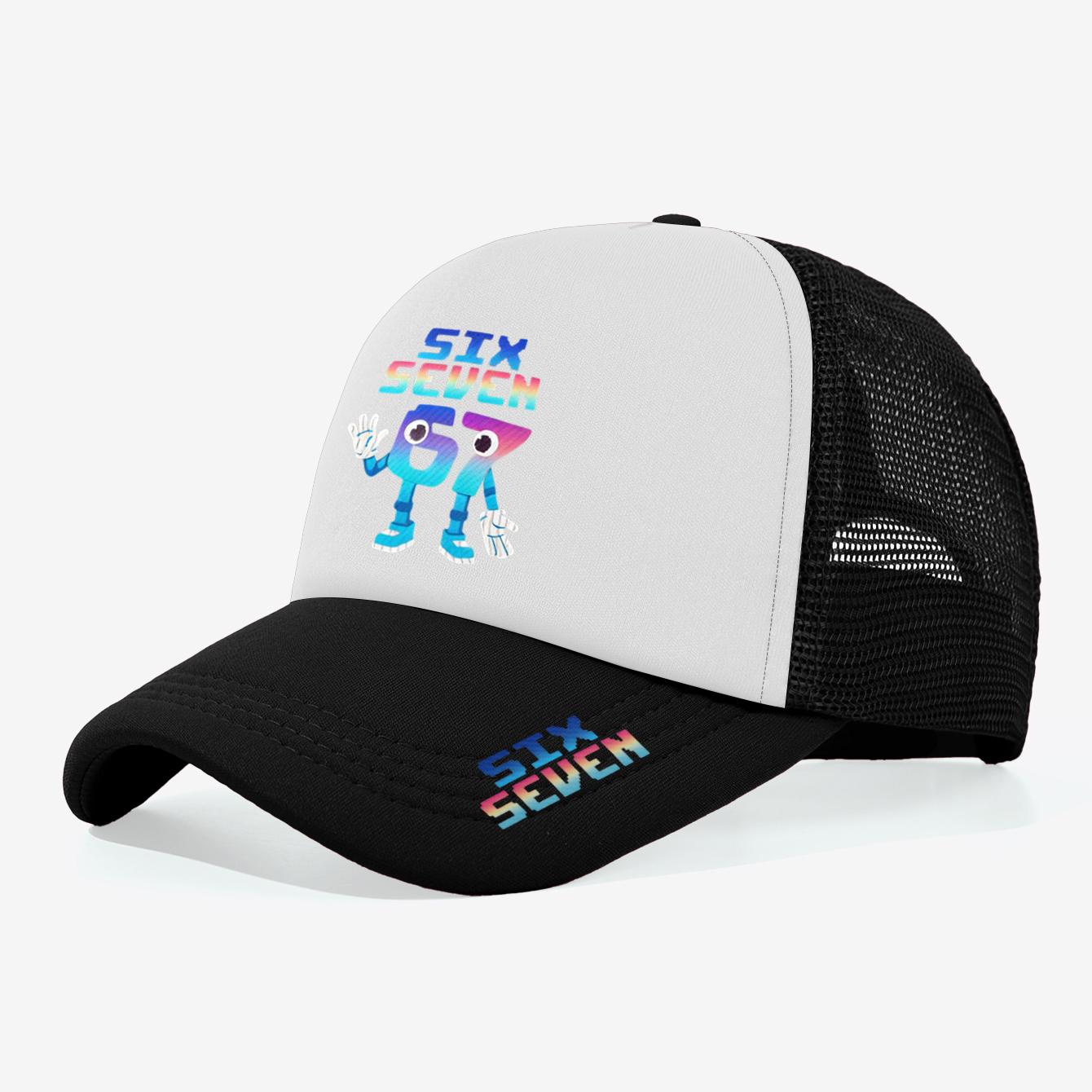 

1PC Streetwear Trendsetter 67 Cartoon Mesh Cap Breathable & Non-Stuffy + Adjustable Buckle, Unique Design to Avoid Clashes чорний білий колір