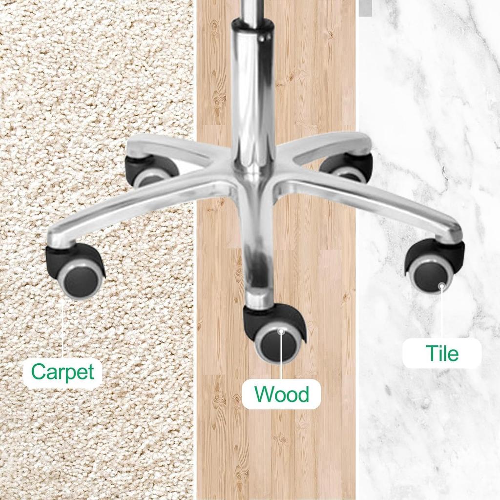 Office Chair Casters Wheels - Set of 5, Universal, Rodless, Silent, Easy Install, Metal, Swivel