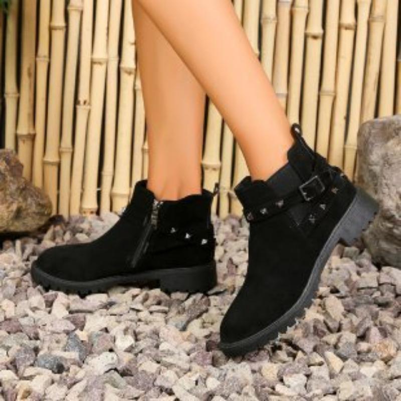 Large Size Martin Boots Women's New Side Zipper Round Head Thick Heel Martin Boots Fashion Women's Leather Boots