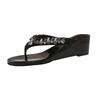 Wedge Rhinestone Flip-flops for Women in Summer, New Round-toe Temperament Soft-soled Non-slip Mid-heel Sandals