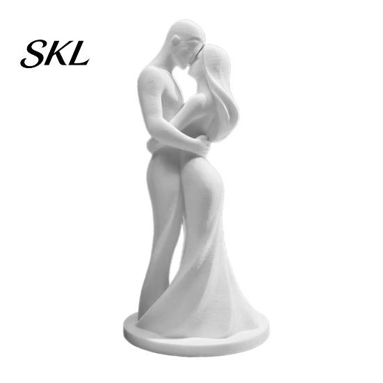 3D Molded Couple Art Printed Black & White Hugging Statue, Minimalist Modern Sculpture with Abstract Embrace Statue Form, Romantic Desk Decor белый
