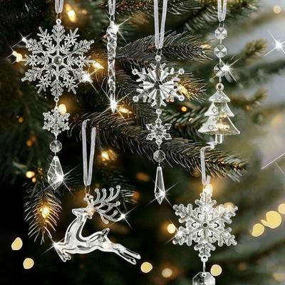 32 Pcs Christmas Ornaments Acrylic Hanging Decor Set with Snowflakes Deer Snowman