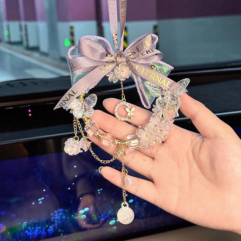 Crystal Bow Car Pendant: Fashionable Goddess Ornament for Car Interior