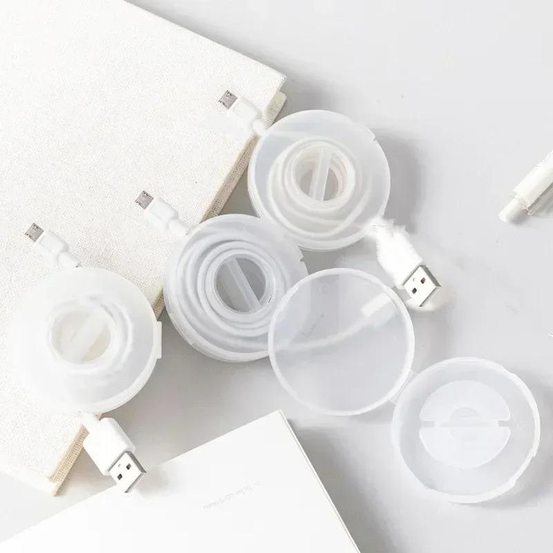 Retractable Portable Cable Organizer - Round Earphone Wire Management Box, Travel Wire Winder