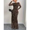 Women's Elegant Leopard Print Long Sleeve Round Neck Sexy Waist Tight Dress