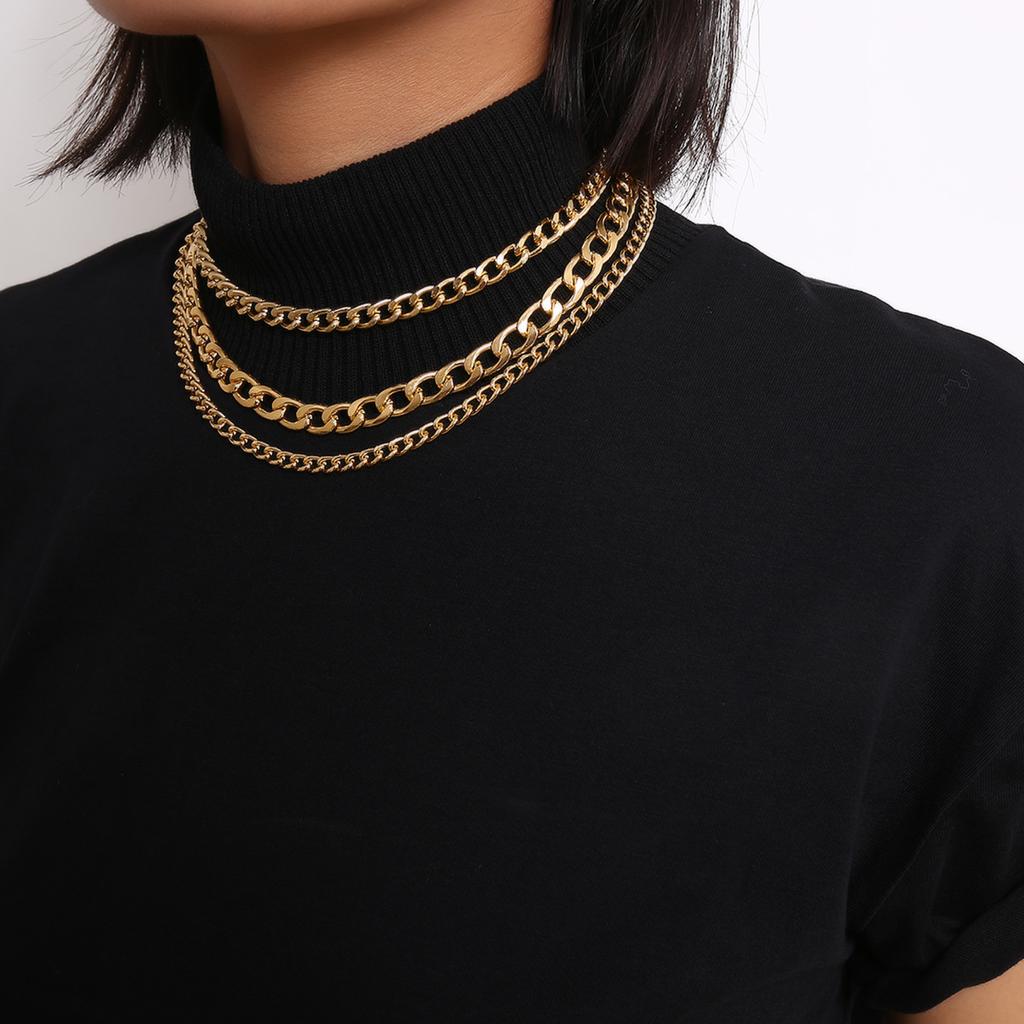 Mix and Match Thick and Thin Chain Geometric Retro Necklace, Simple Chain Multi-layer Fringed Necklace