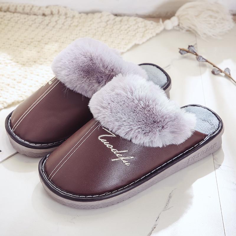 

Зимние хлопковые тапочки для пары, теплые нескользящие водонепроницаемые тапочки, домашние тапочки 290mm кофейный