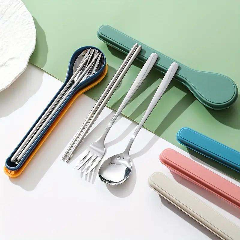 Portable Utensil Set: Stainless Steel Chopsticks, Spoon, Fork in Case for Travel, Students & Corporate Gifts
