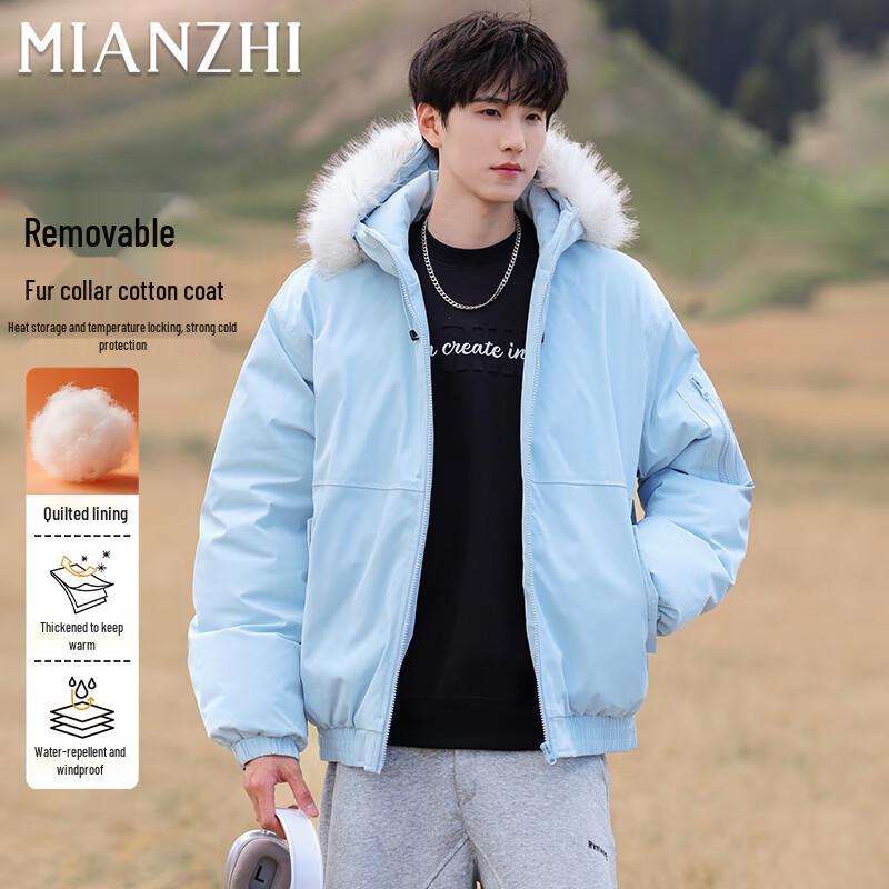 

Men s Hooded Winter Padded Jacket with Faux Fur Collar 2XL