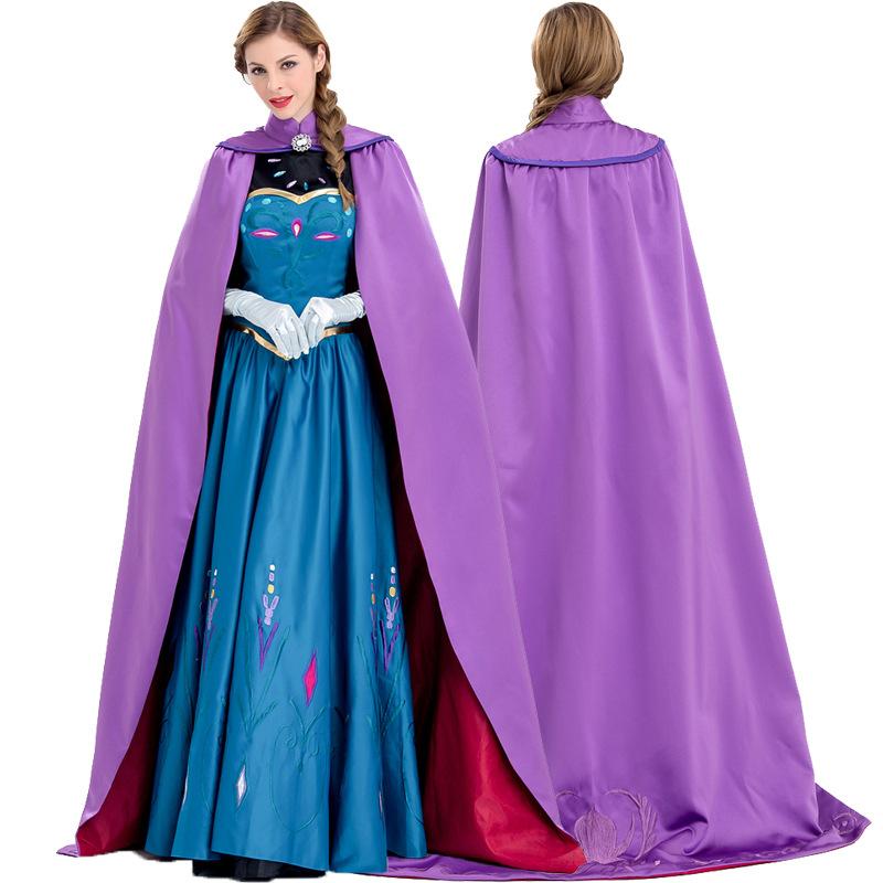 

Frozen Anna Princess Long Dress with Clocak Adults Snow Queen Elsa Cosplay Costume Party Dresses for Women Halloween Fancy Dress XXL