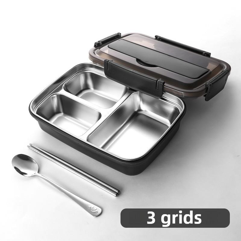 Easy-Clean Container For Students & Office Workers,Leak-Proof Stainless Steel Lunch Box With 3/4 Compartments - Durable