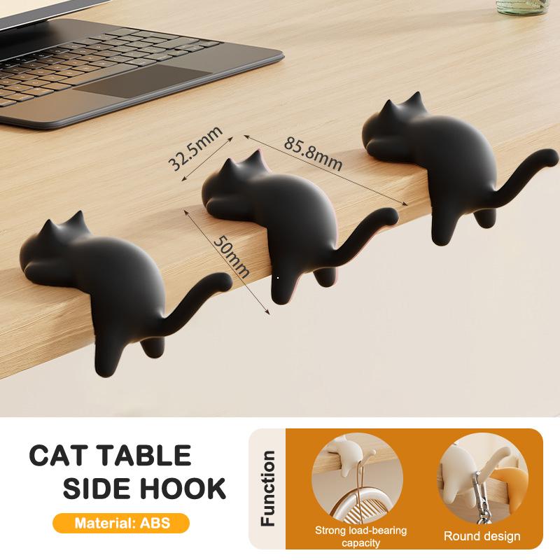 3Pcs Cute Portable Cat Bag Hook Hanger Table Hook Handbag Backpack Travel Bag Organizer Holder Home Office Decor Desk Side Hooks