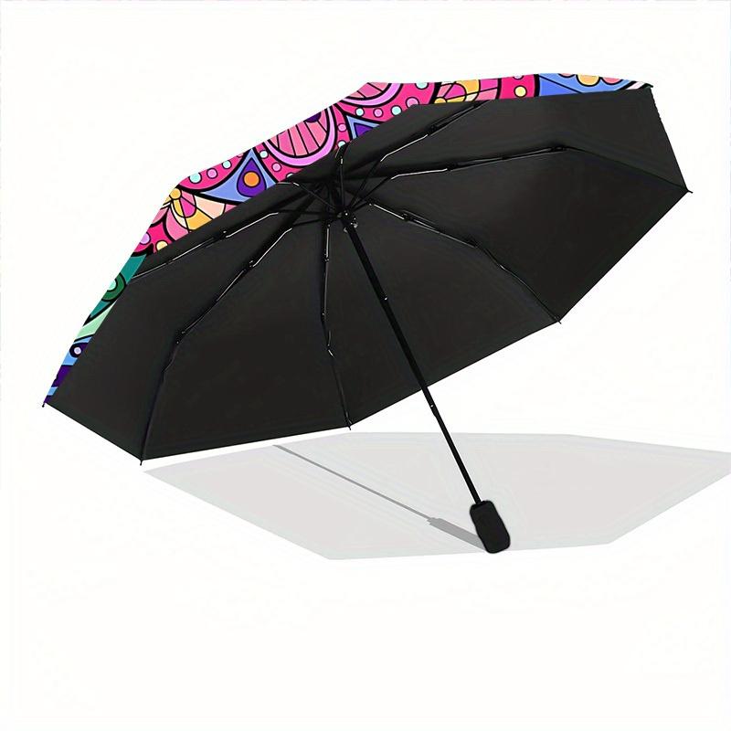 1pc Floral Mandala Design Automatic Opening/Closing Folding Umbrella with 32 Ribs, Plastic Handle, Windproof Portable Sunshade Umbrella y250726072