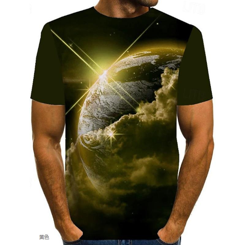 New Summer Men's Fashion T-shirt Personality Planet Printed Men's T-shirt Top