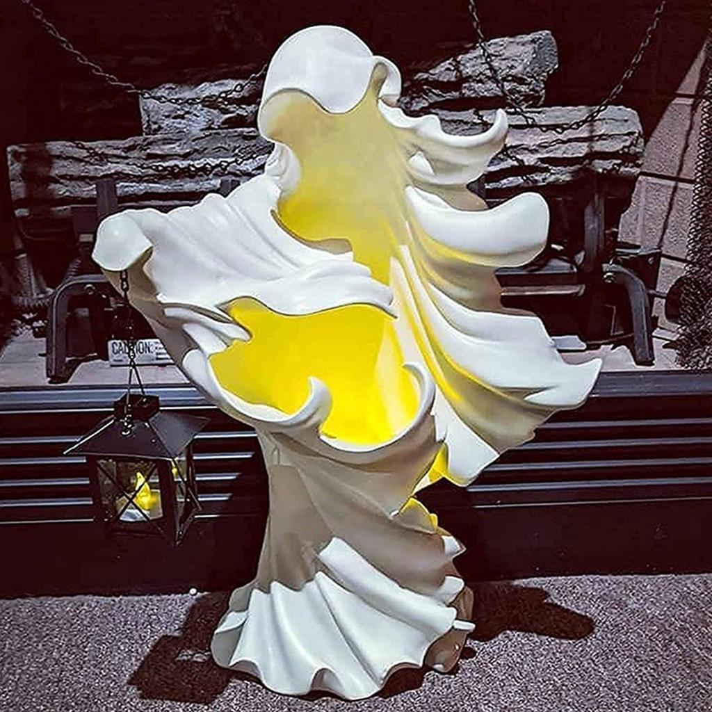 Halloween-Hexen-Boten-Ornament mit Laterne, wasserdichte, energiesparende Harzstatue für Garten- und Hofdekoration