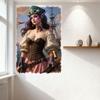 Sexy Fantasy Elf Woman with Purple Hair Mechanical Hand Tin Sign, Vintage Metal Poster for Bar Home Decor, Pointed Ears & Futuri