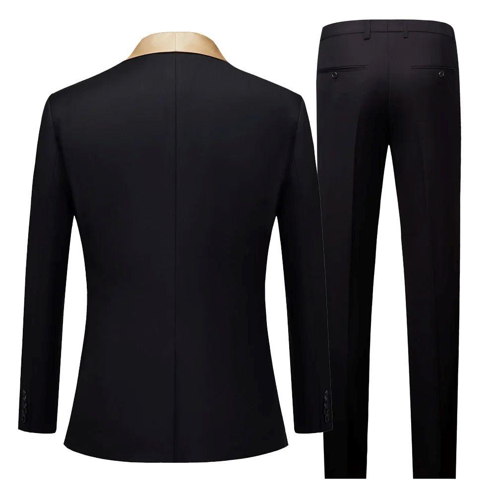 Fashion New Men's Casual Black Blazer Sets 3 Pcs/ Multicolor Small Shawl Collar Party Wedding Singer Show Suit Jacket Pants Vest