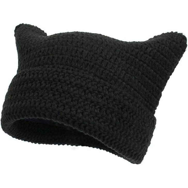Crochet Cat Hat for Women Grunge Accessories Cat Ear Beanie Women Vintage Fox Hat Slouchy Beanies Women