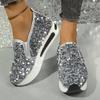 Sneakers Woman Allover Sequin Platform Slip-On Muffin Tennis Flat Ladies Moccasins Sports Slip-on Loafers Platform Elegant Shoes