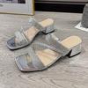 Fashion Fashion Golden Shiny Crystals Sandals Women Luxury Thick Heel Party Shoes Woman Summer Woven Strap High Heeled Sandles Female