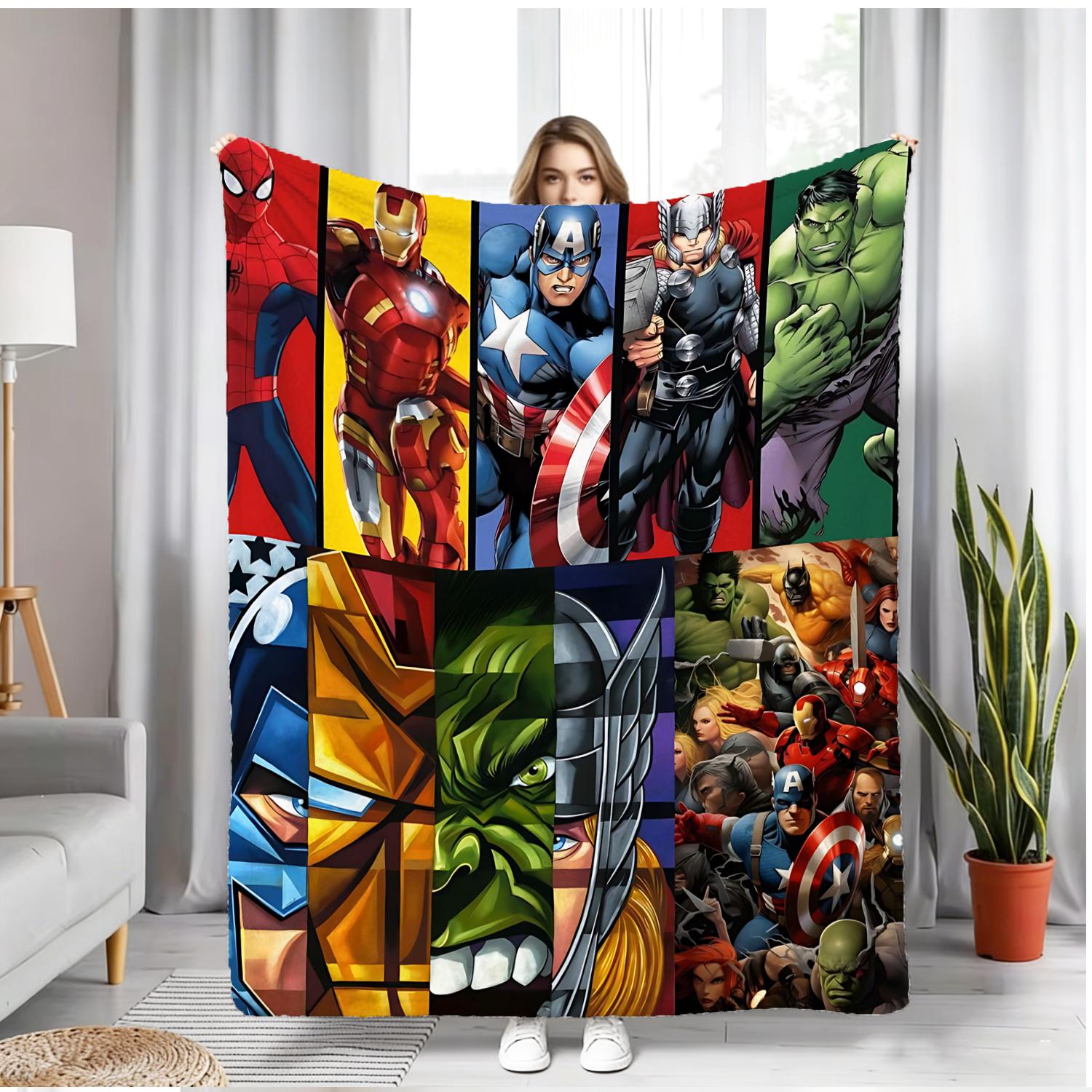 

Avengers Theme Flannel Blanket,Superhero Print blanket Soft and Skin-Friendly, Used With Sofas, Beds, Travel, And Camping 100x150cm