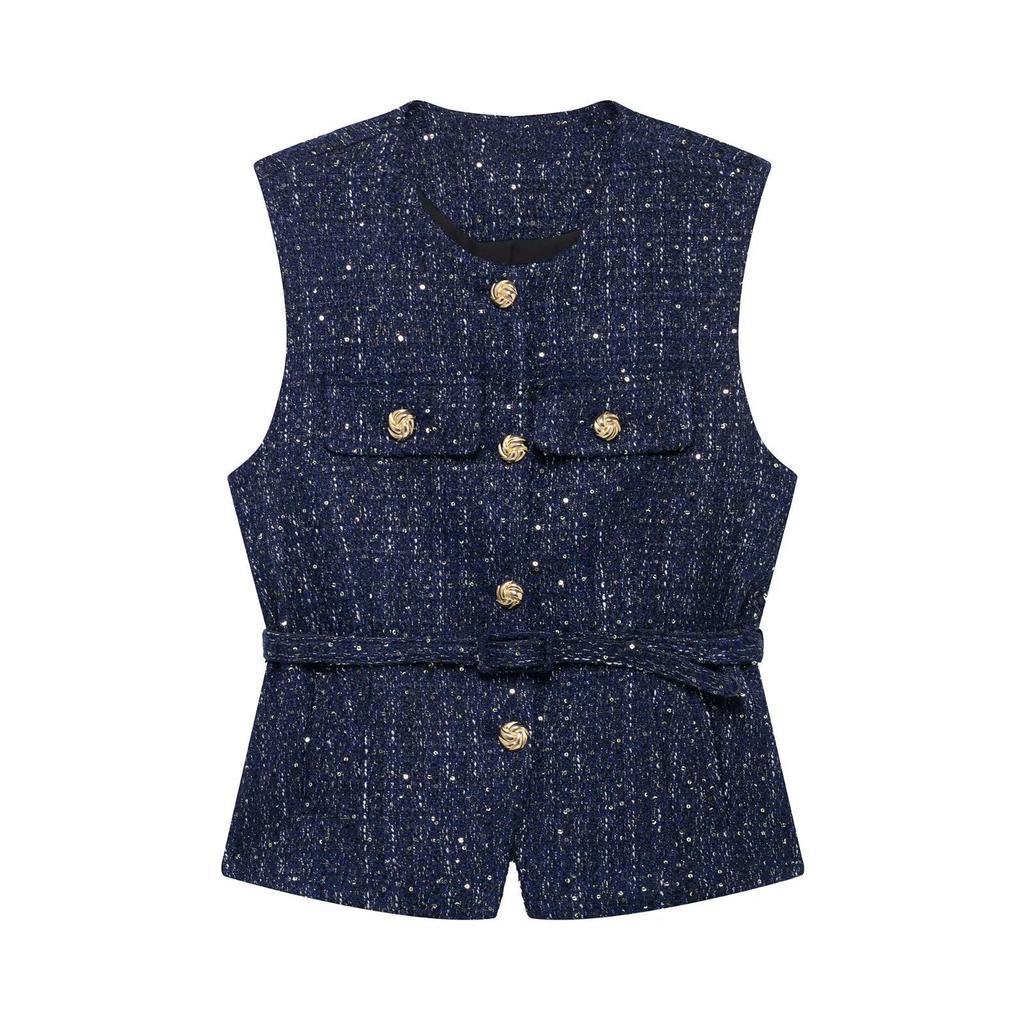2025 Spring Women's Slim Textured Vest and Single-Breasted Cardigan