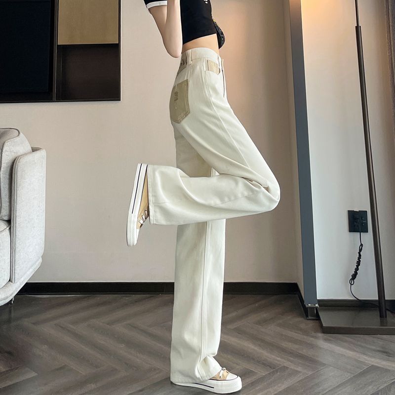 Modische Damen High Waist Straight Leg Jeans Hellbeige Lockerer Schnitt Bequeme Denim Hose Trendig