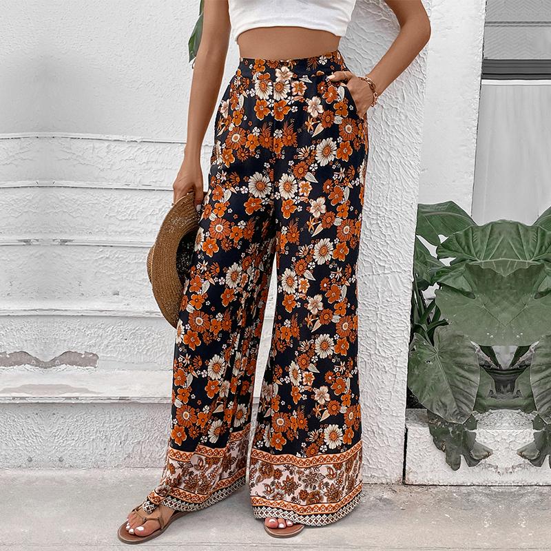 YYFS Women's Vintage Bohemia Casual Floral Print Trousers Pants & Capris