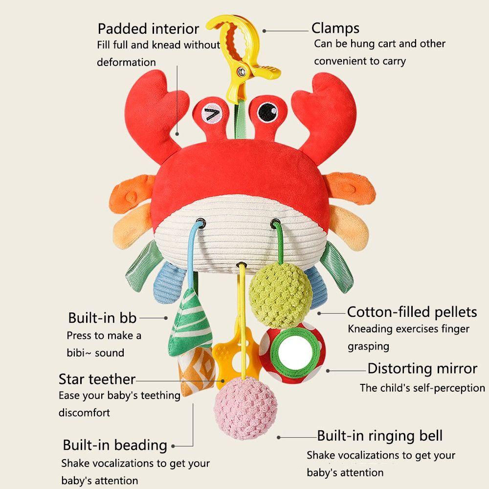 Distorting Mirror Plush Stuffed Sensory Toy with Clamp Stroller Hanging Ornaments  Toddlers