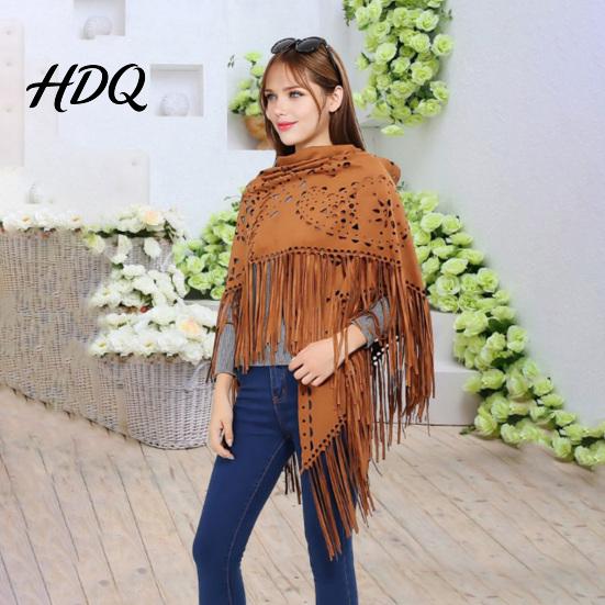 Winter Coat Accessory Women Shawl Hollow Tassels Hem Scarf Color Versatile Warm Fabric Comfortable Wrap Classic