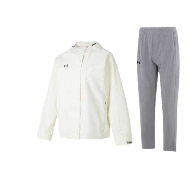 Under Armour Solid Color Outdoor Training Fitness Comfortable Woven Hoodie Jacket And Long Pants Casual Sports Suit 23600703-014+-23600402-101