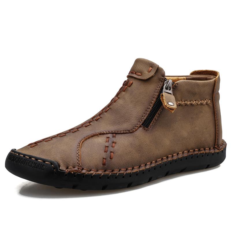 Fashion New men's high-top ankle boots casual leather shoes sports fashion hand-stitched soft soles comfortable lightweight men's shoes