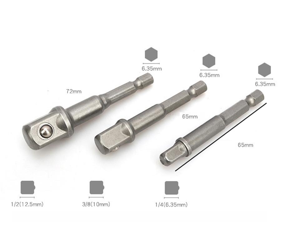 Universal 6PCS 6" & 2.8" Impact Grade Socket Adapter Set 1/4" 3/8" 1/2" Drive 1/4" Hex Shank