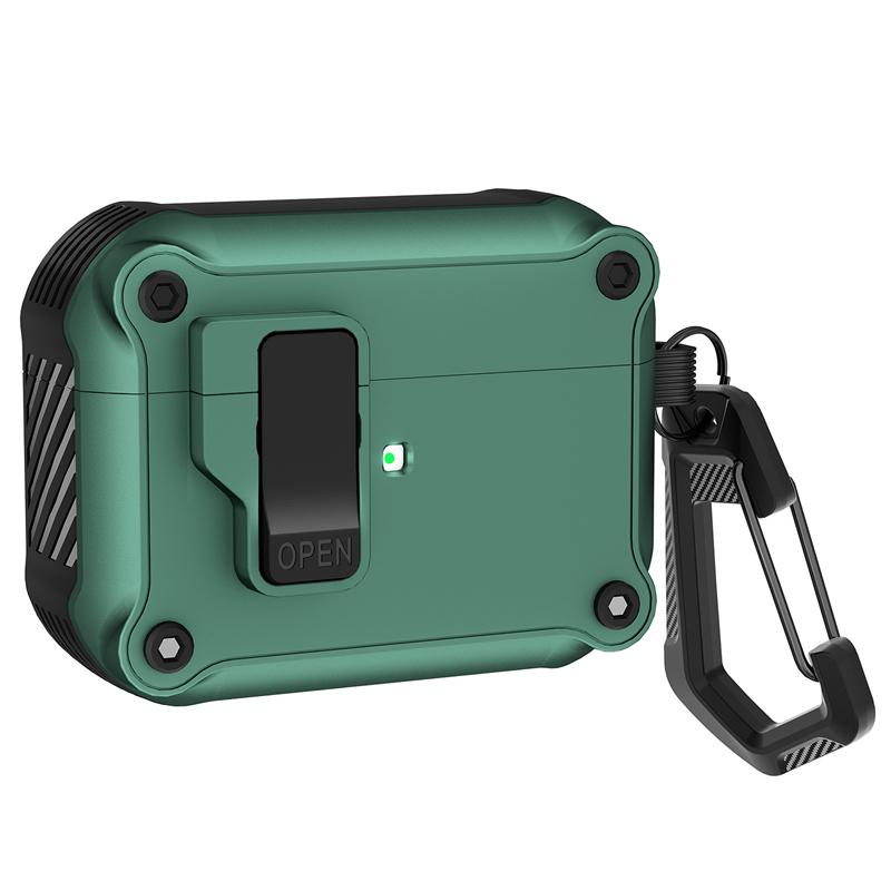 

Автоматический выдвижной противоударный жесткий чехол для наушников Airpods 4 2024 3 1 Pro 2 Pro2 Чехол для наушников Air Pods 4 Gen с крючком For Airpods 3 2021 зелёный