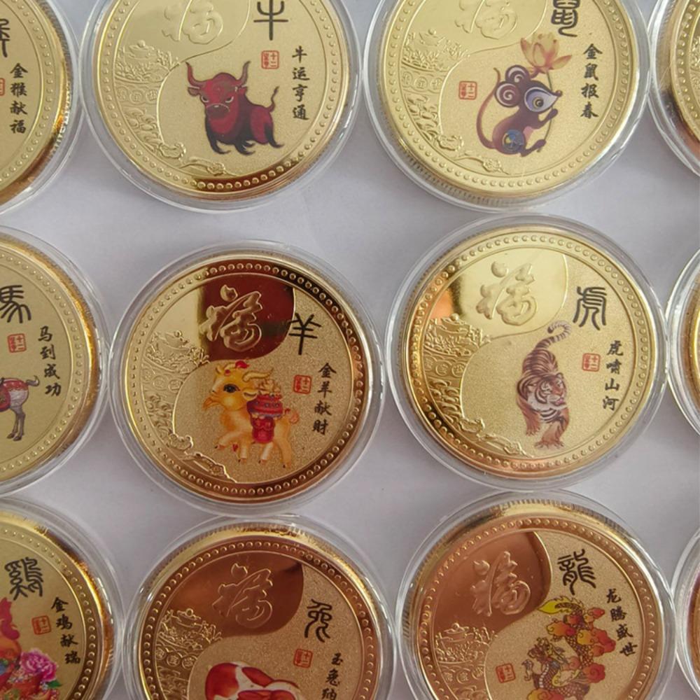 Twelve Zodiac Commemorative Medals, Colored, 4.5mm, Zodiac Gold Coins, Handicrafts, Christmas Gift, Stocking Stuffers
