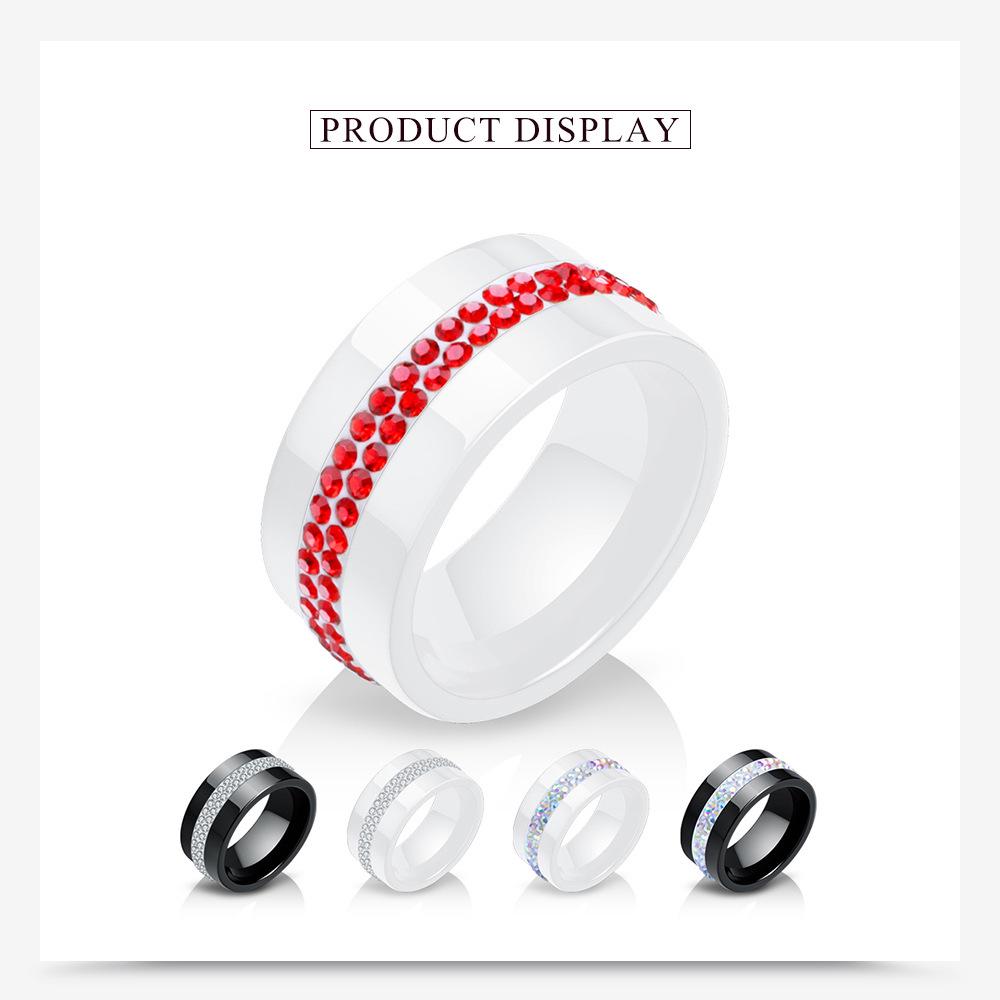 Stylish Ceramic Black and White Two-Row Diamond Ring, 10MM