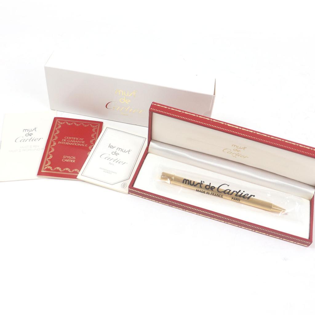 Excellent Cartier Ballpoint Pen Must De Cartier Twisted Stripes Gold Mens Used