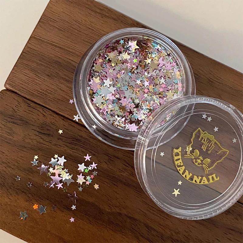 

1 Box Glitter Star Nail Sequins 3D Charming Mixed Color Candy Colored Nail Flake Five-Point Star Nail Art Decor Diy Accessor