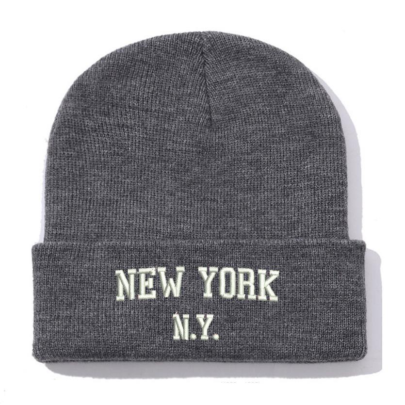 NewYork embroidered flower knit hat versatile beanie wool hat outdoor cycling pullover hat