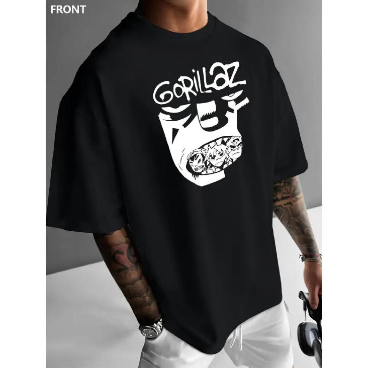 Gorilla Cartoon Anime Character Pattern Print Round Neck Short Sleeve T-shirt Unisex Style Must-have Versatile Short Sleeve Top for Home and Outing
