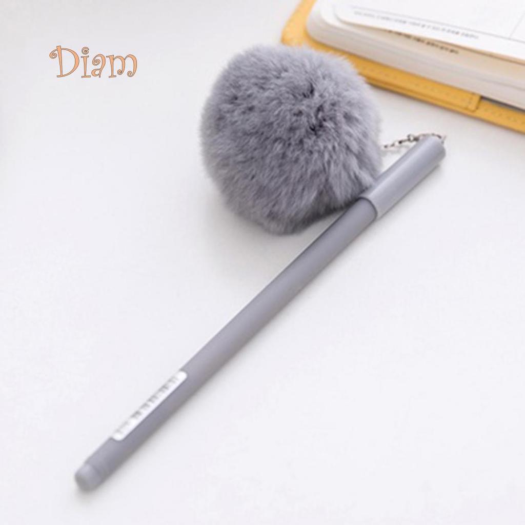 Elens Store 0.5mm Black Ink Cute Girl Women Faux Fur Pom Pom Ball Pendant Gel Ink Pen Gift
