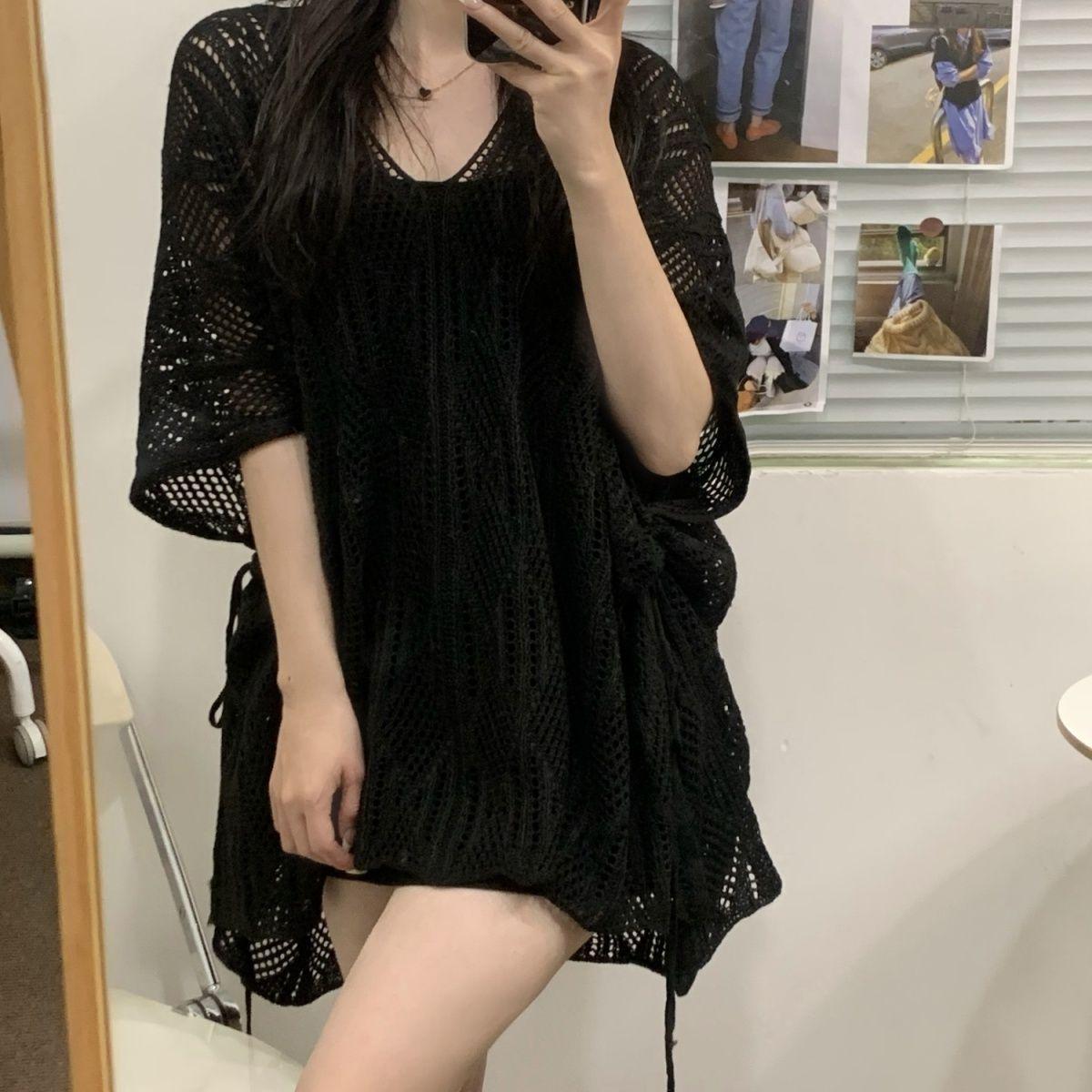 

Уникальный вязаный пуловер с ажурным узором: Летний свободный женский кардиган One Size [90-150]