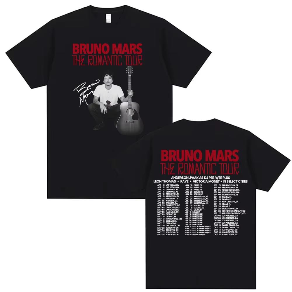 

Bruno Mars The Romantic 2026 Tour Tshirts Men Women Clothing Vintage High Street T Shirts Cotton Oversized Short Sleeve T Shirt L