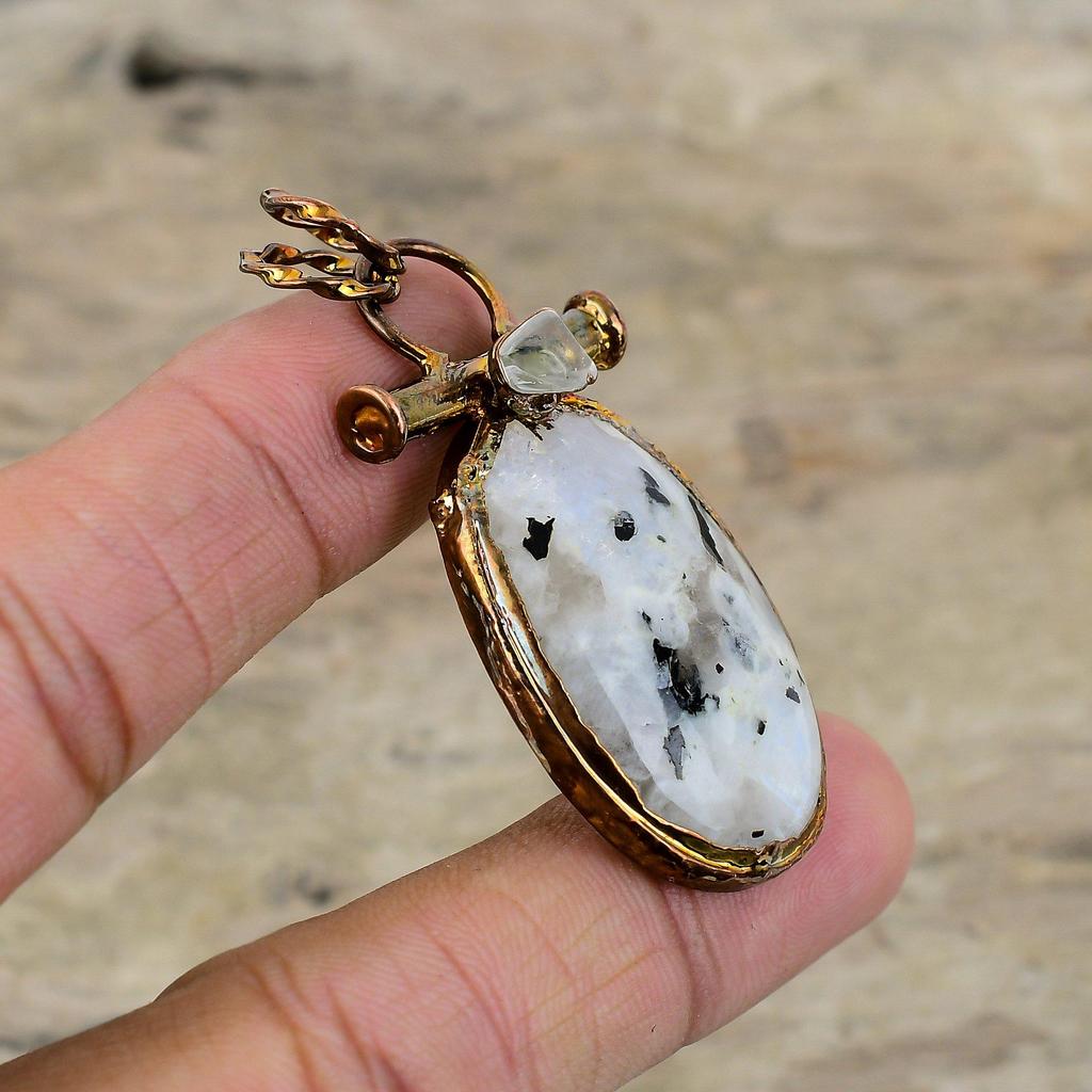 Rainbow Moonstone Pendant Electroformed Copper Pendant Dainty Gemstone Pendant Electroformed Jewelry Anniversary Gift Handmade Boho Pendant