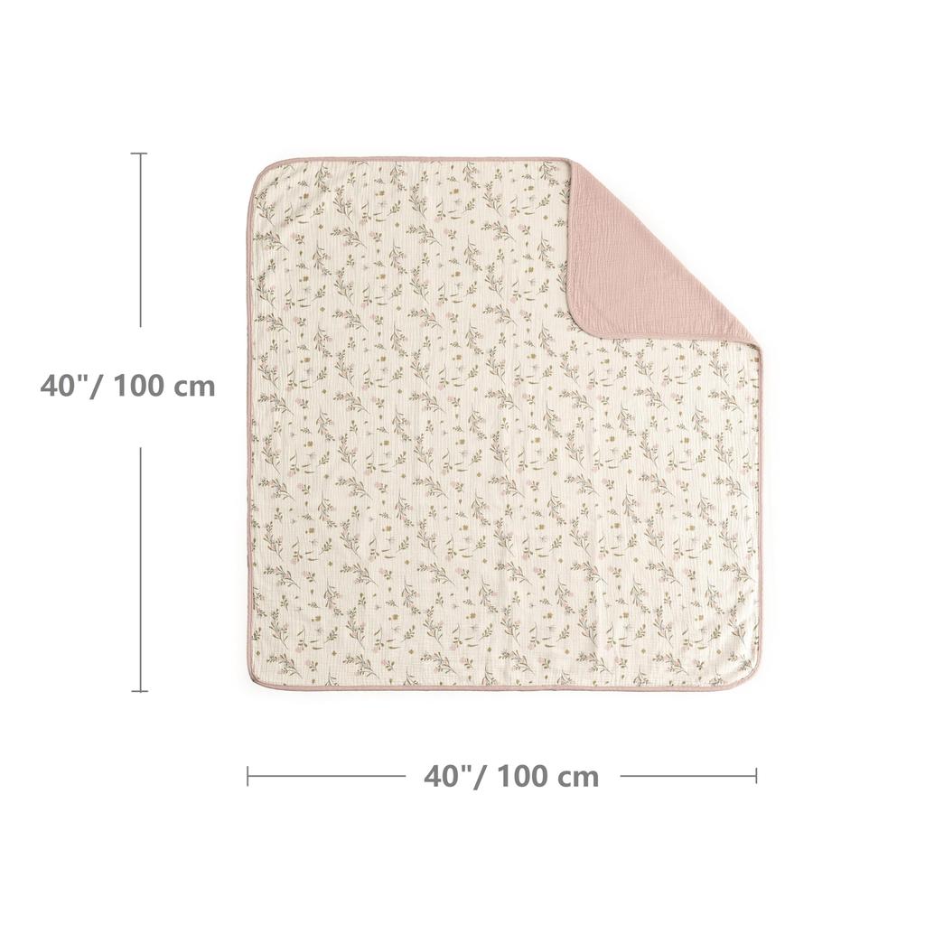 CREVENT Baby Blanket, Gauze Blanket, Double Gauze, Reversible, Small Floral Pattern, Pink, 102 x 102 cm